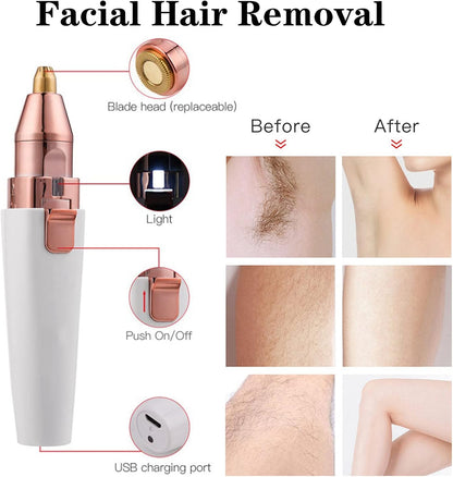 2-in-1 Portable Electric Nose Hair Trimmer & Eyebrow Shaper — Facial Hair Remover for Women