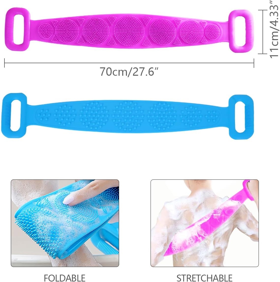 2PCS Silicone Back Scrubber for Shower Dual Sided Body Scrubber