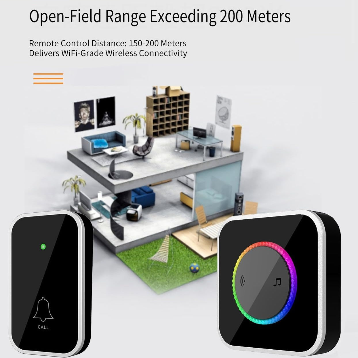 Adjustable Wireless Doorbel 45 Chimes, Colorful LED, 1000Ft Range