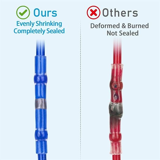 300pcs Wire Connectors Kit, Red White Blue Yellow Heat Shrink Butt Connectors 3x20mm Black Heat Shrink Tube