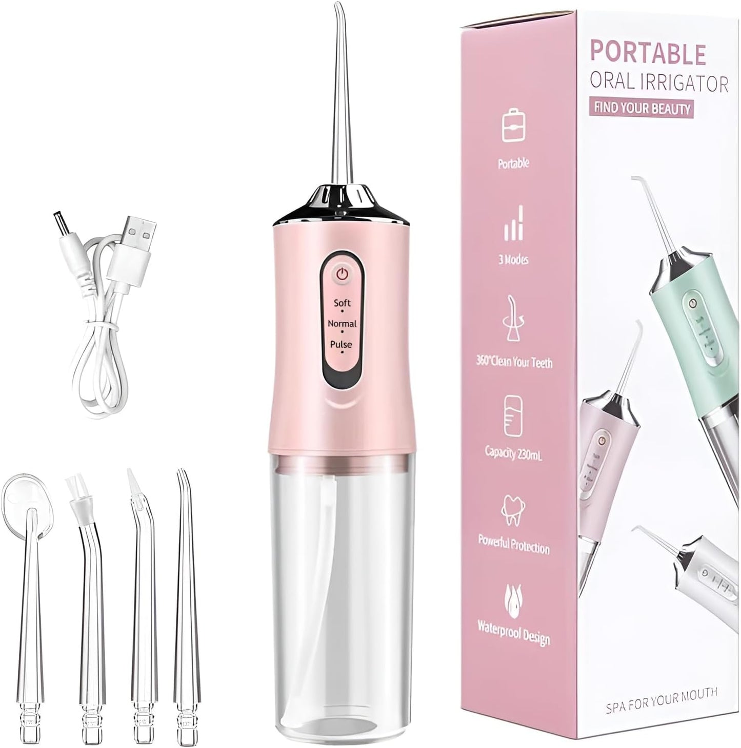 Electric Water Flosser Cordless for Teeth 3 Modes 4 Jet Tips Set
