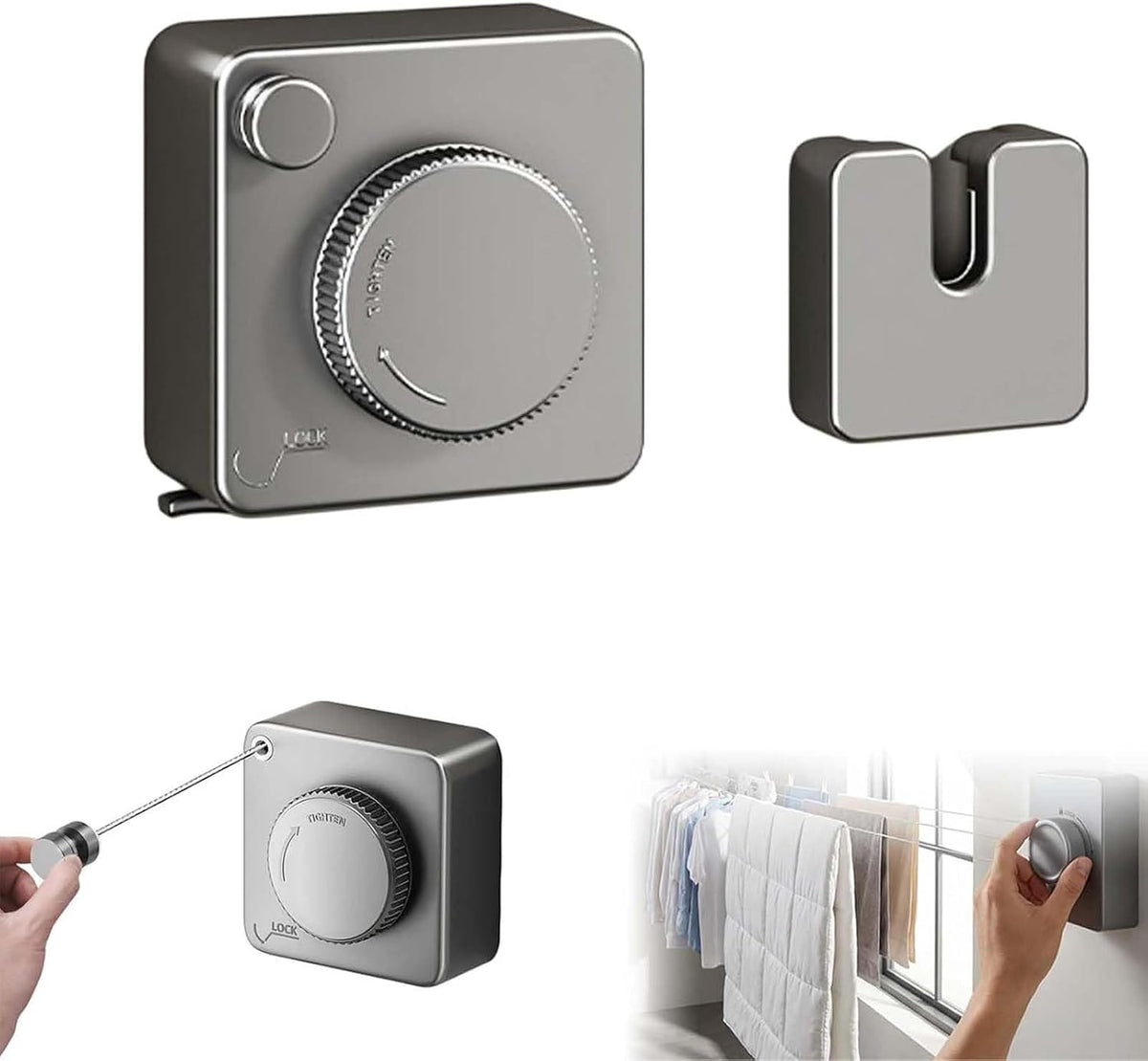 15Ft Retractable Wall Clothesline Hidden Indoor Drying Line