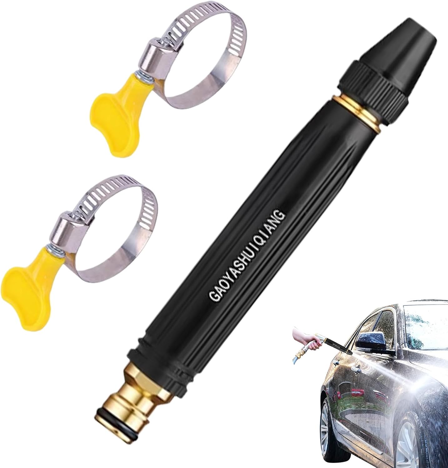 Adjustable Garden Hose Nozzle, Multi-Pattern Spray Nozzle | with Adjustable Stainless Steel Hose Clamp