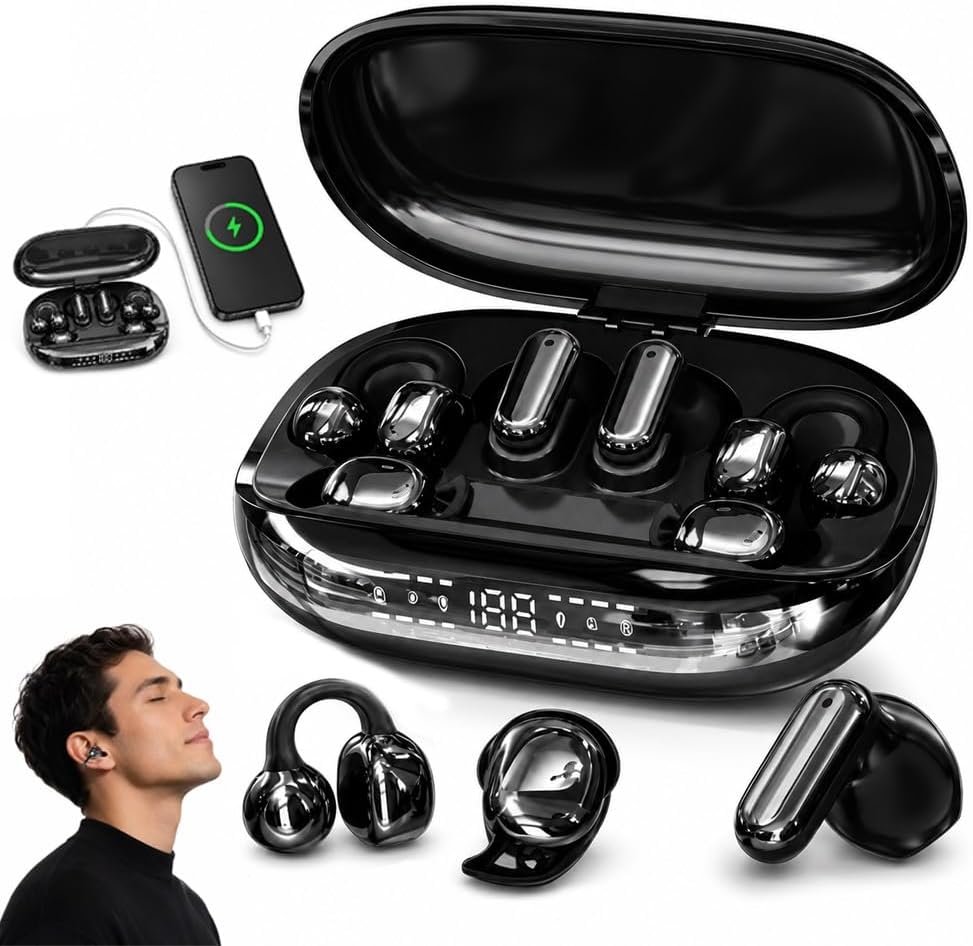 3-in-1 Bluetooth Wireless Earbuds with Chargeable Power Bank Case Interchangeable Clip-On