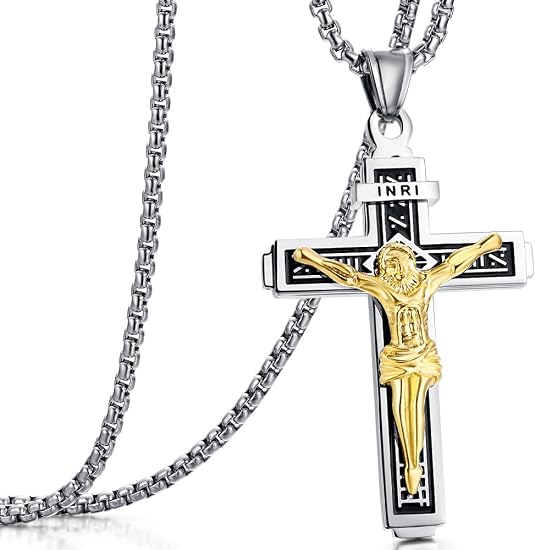 Catholic Jesus Christ on INRI Cross Crucifix Silver Tone Pendant Necklace 22+2 Chain