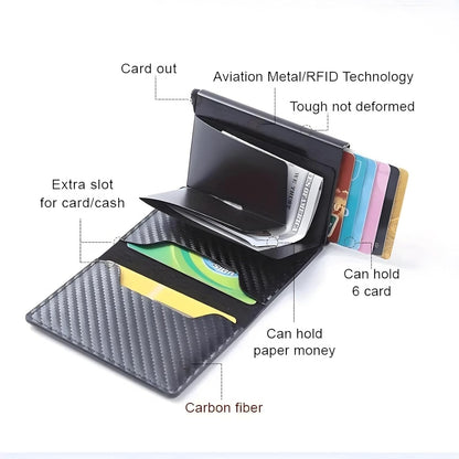 Wallet for Men, Simple Credit Card Holder, RFID Barrier, Pop-Up Business Card Box