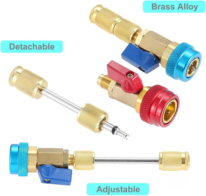 Valve Core Quick Remover Installer Kit for R134A R12, Adjustable High/Low Pressure Coupler