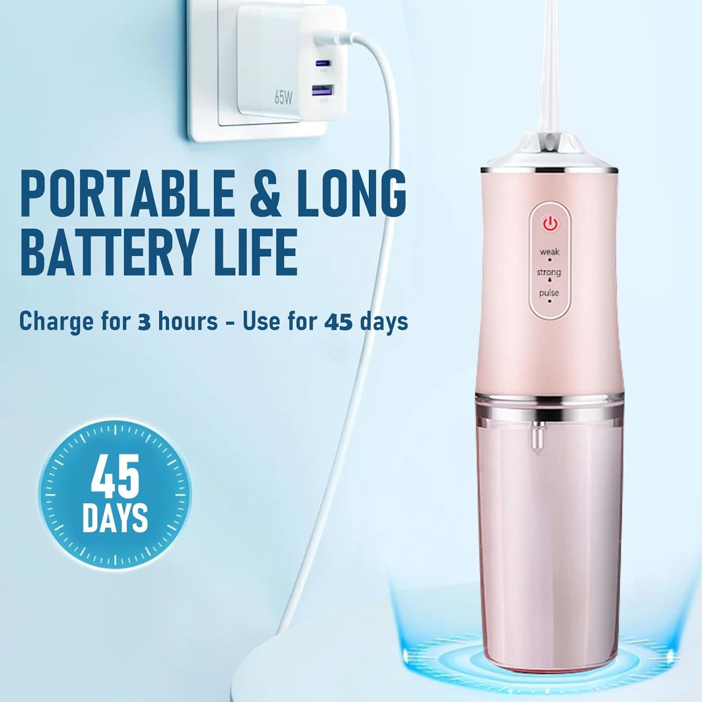 Electric Water Flosser Cordless for Teeth 3 Modes 4 Jet Tips Set