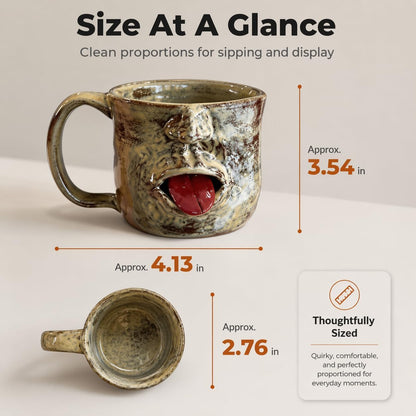 Handmade Face Shaped Ceramic Mug, Funny Tongue Out Coffee Cup with Artistic Sculptural Design
