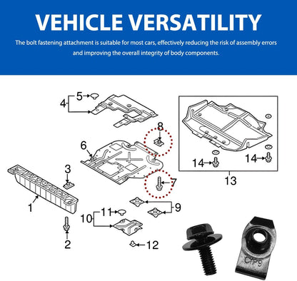 1/4 U-Nut Clips & Hex Head Automotive Body Fender Bolts Kit