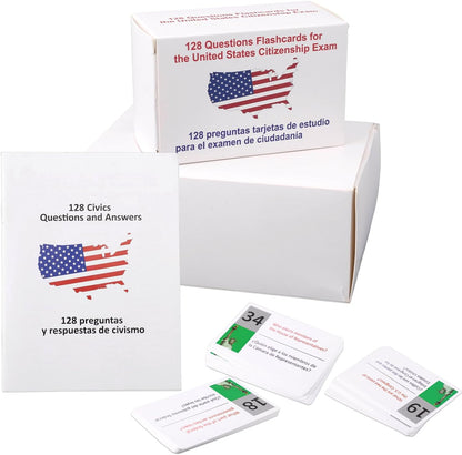 US Citizenship Flash Cards 2026, Bilingual English/Spanish 128 Civics Questions and Answers Test Flashcards