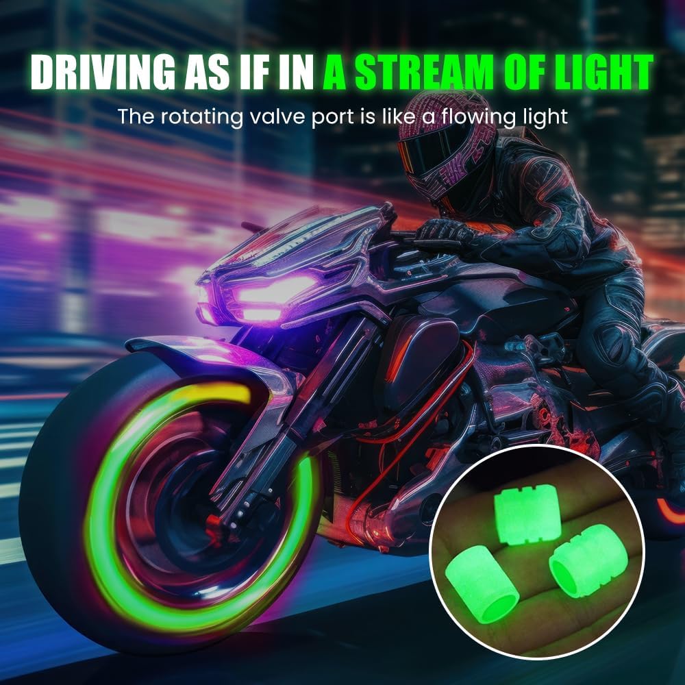 16PCS Fluorescent Tire Valve Stem Caps, Tire Valve Covers, Luminous Auto Wheel Air Valve Caps