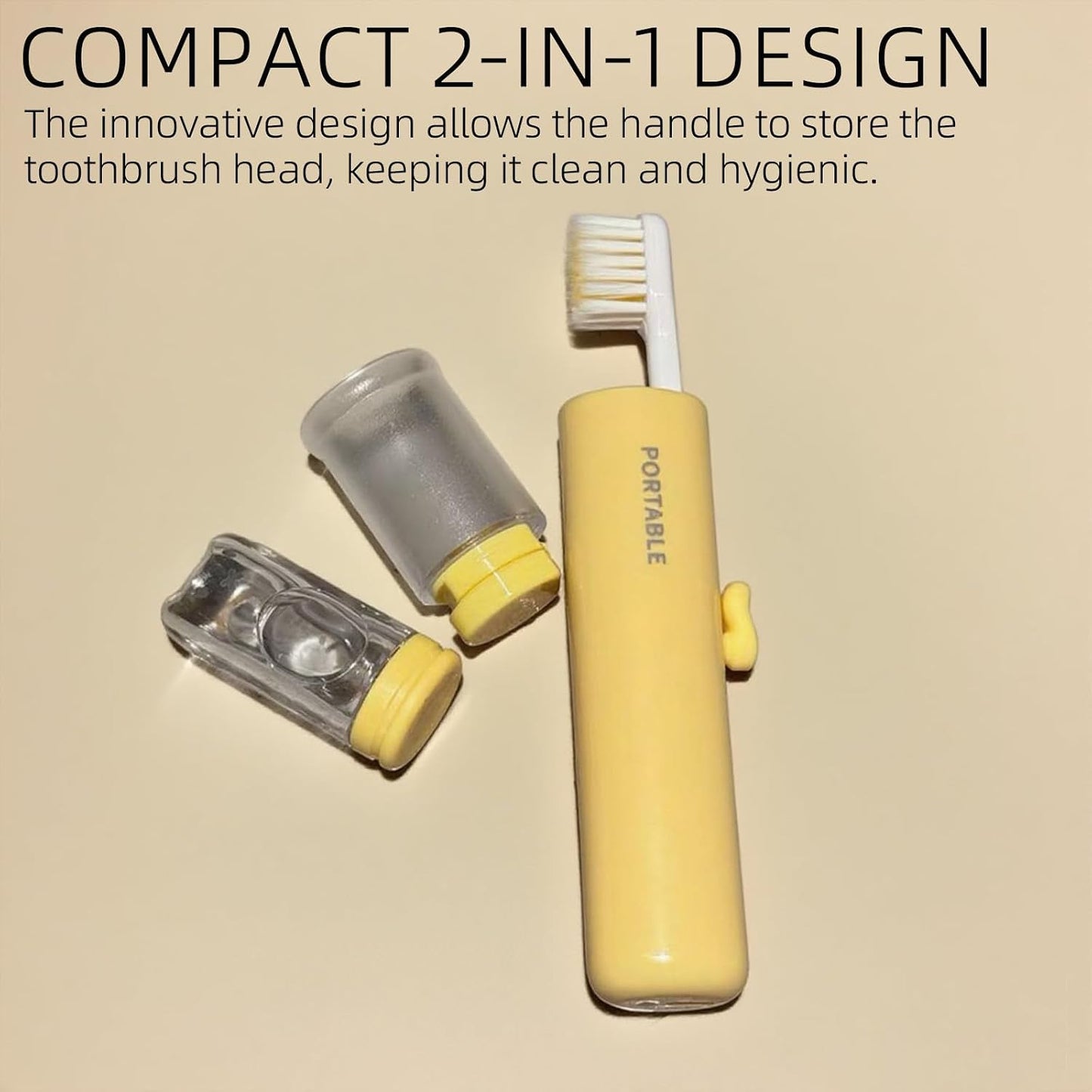 2PCS Portable Travel Toothbrush with Cover Toothpaste Case and 4 Replaceable Heads