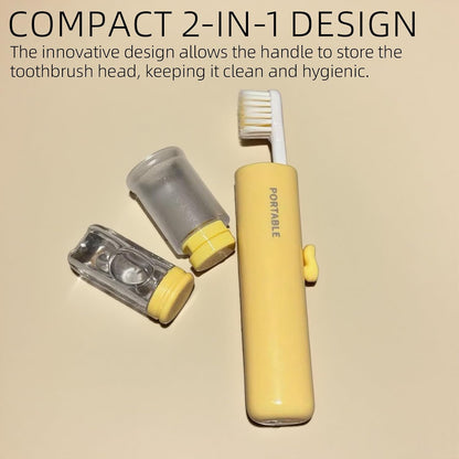 2PCS Portable Travel Toothbrush with Cover Toothpaste Case and 4 Replaceable Heads
