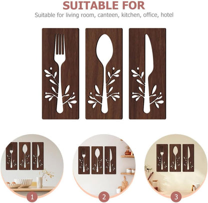 3Pcs Wooden Kitchen Signs: Fork, Spoon, Cutter, Eat - Decorations for Kitchen, Dining Room, Restaurant, Coffee Shop