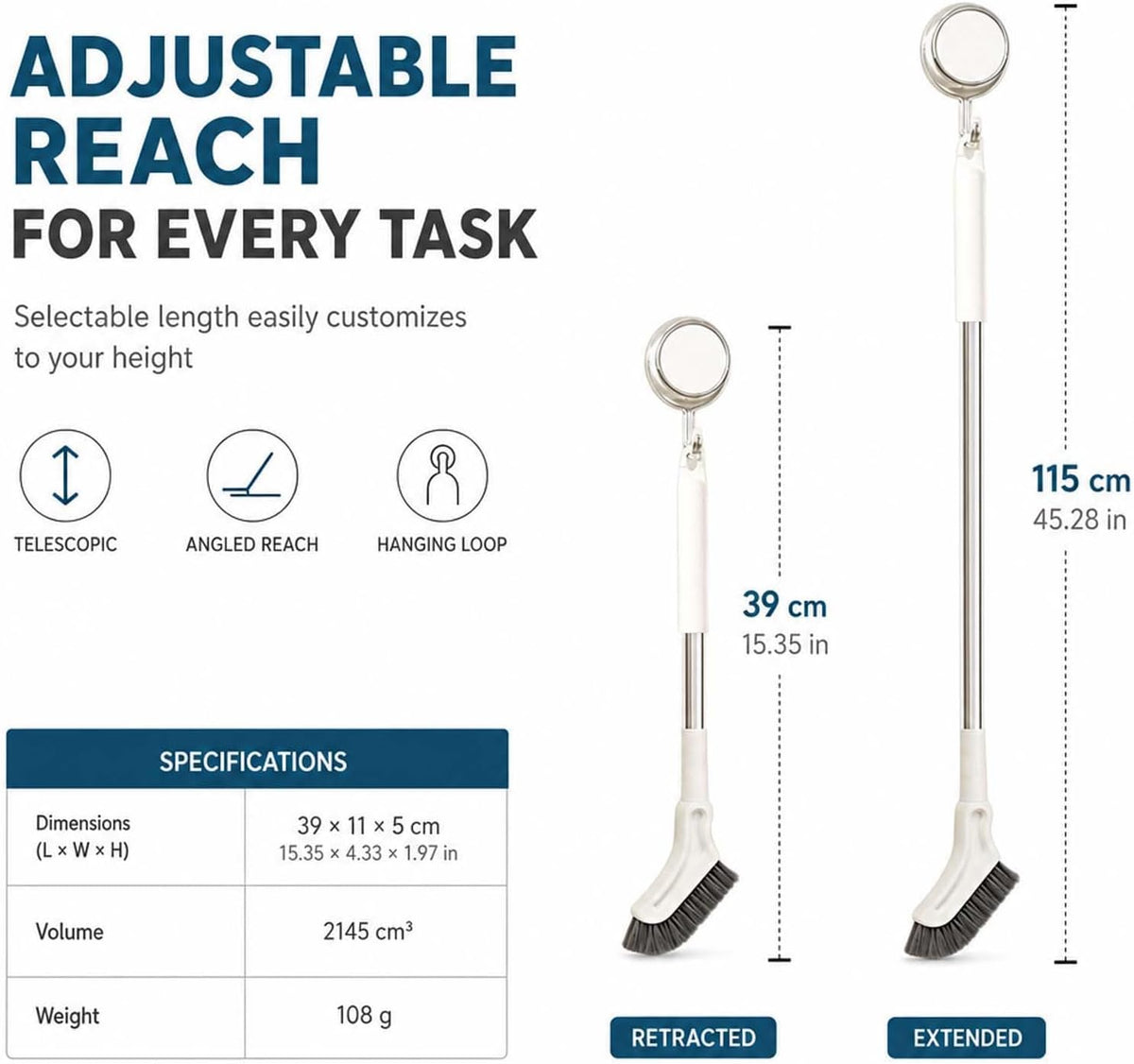 2PACK Telescopic Long Handle Crevice Cleaning Brush for Narrow Gaps