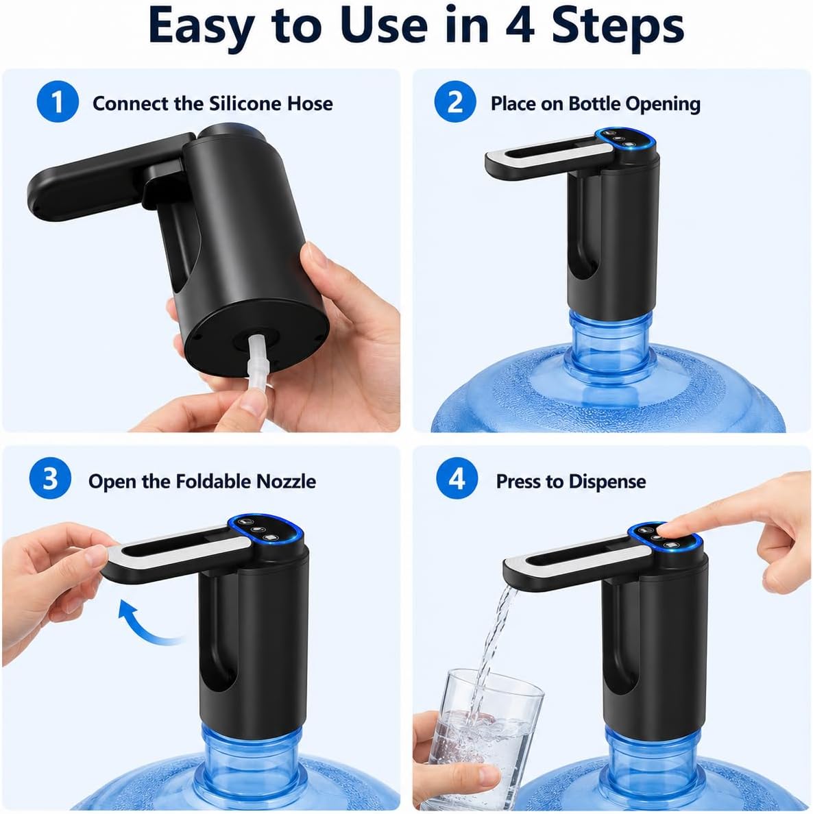Foldable Spout Rechargeable Water Bottle Pump ,3-Mode Electric Water Dispenser Pump for 5 Gallon Bottles