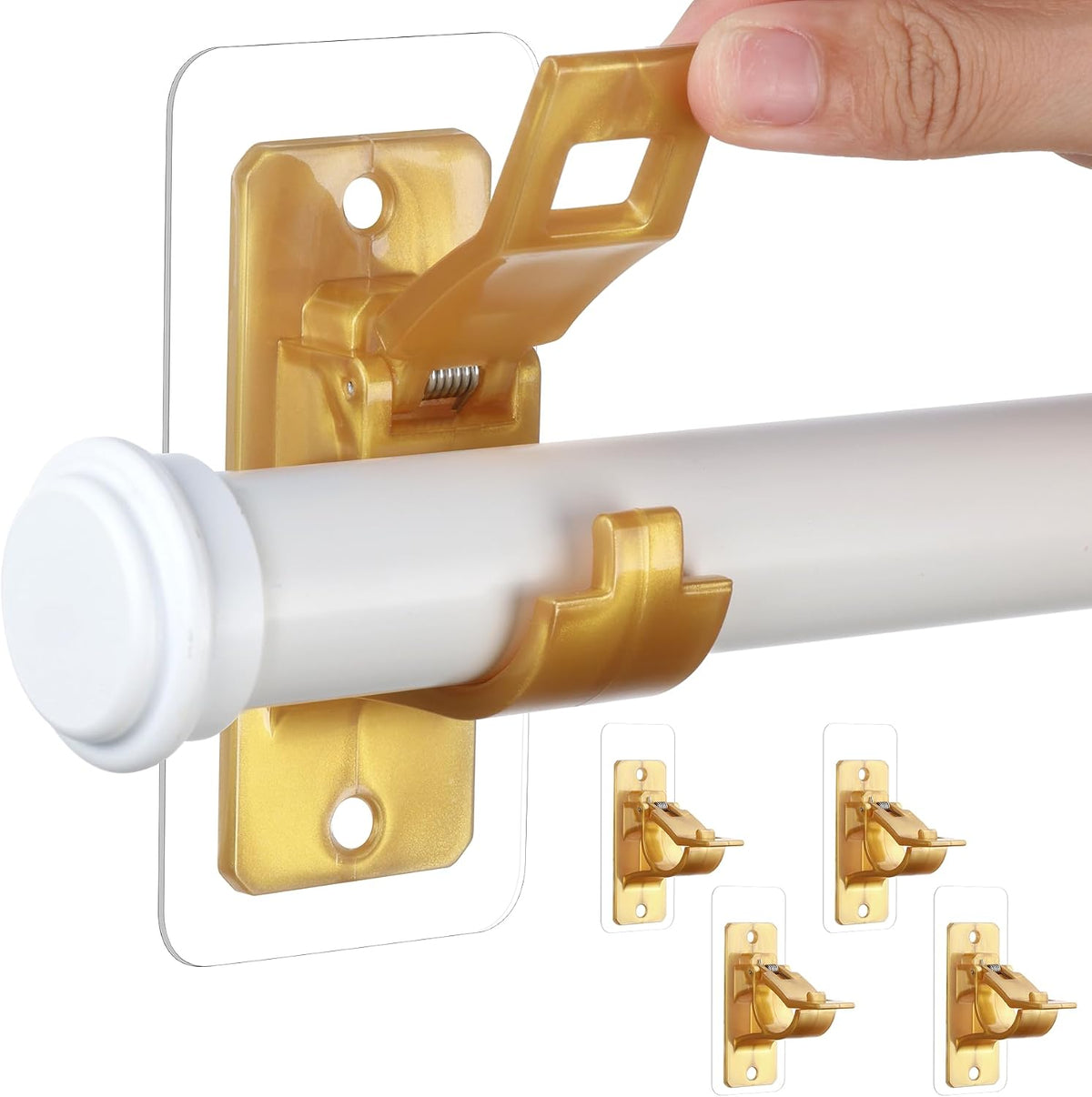 4 Pack Adhesive Curtain Rod Holders No Drilling, Renter Friendly Curtain Rod Brackets