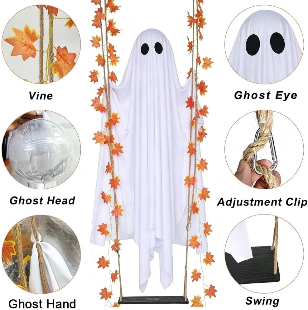 5FT Large Hanging Ghost Swing with Remote Control String Lights