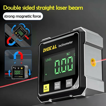 Digital Angle Finder,4 Sided Magnetic Digital Angle Gauge, USB Rechargeable & Large LED Display