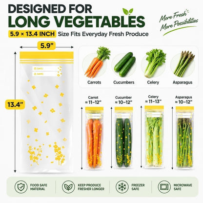 Long Vegetable Storage Bags, Thick Double Food Sealed Fresh-Keeping Bags