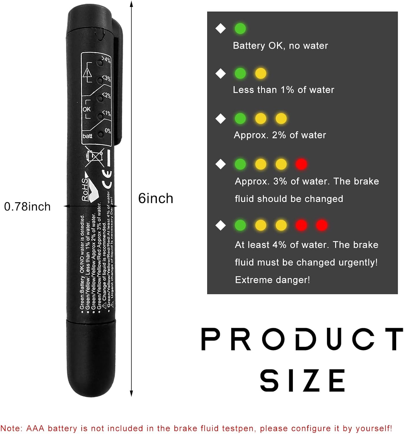 Brake Fluid Liquid Tester Pen, Vehicle High-Precision Hydraulic Liquid Oil Moisture Analyzer with 5 LED Indicators