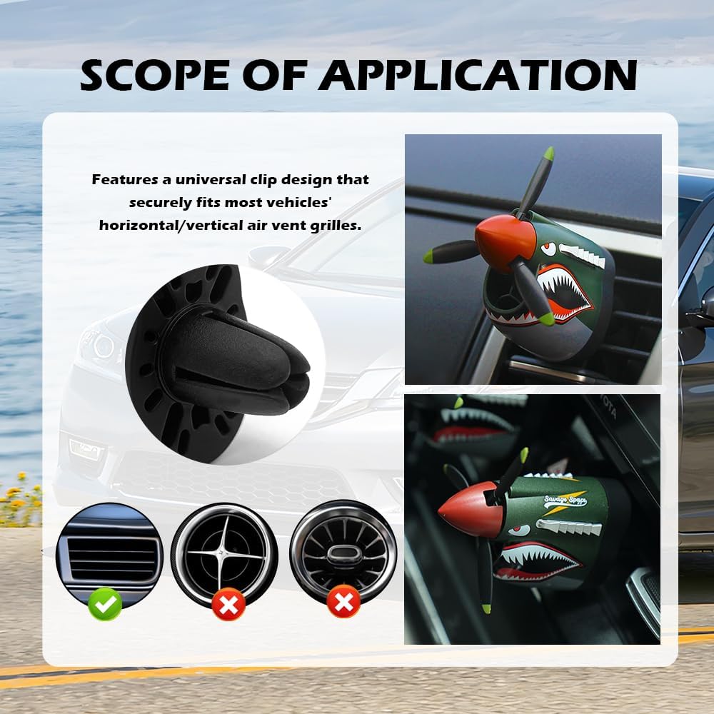 P-40 Fighter Car Air Vent Decoration, P-40 Warhawk Creative Propeller Car Decor Air Freshener 1 Freshener + 1 Refill