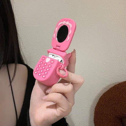 3D Kawaii Soft Silicone Makeup Mirror Puppy Retro Pink Cover For Airpods