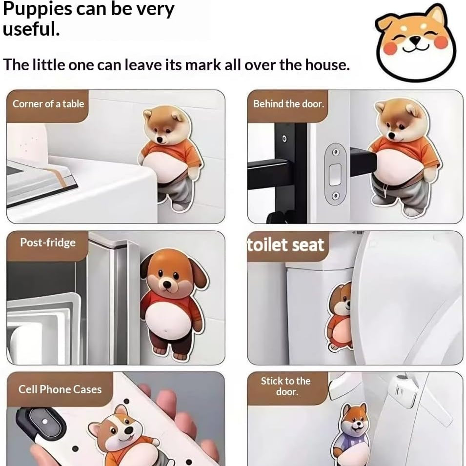 8PCS 3D Shiba Inu Dog Belly Sticker,Door Stopper Wall Protector
