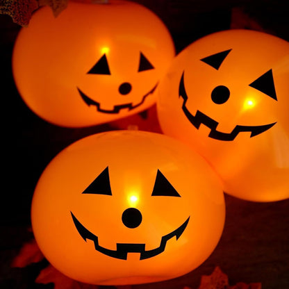 10Pcs Halloween Pumpkin LED Latex Balloons, Orange Inflatable Party Decor