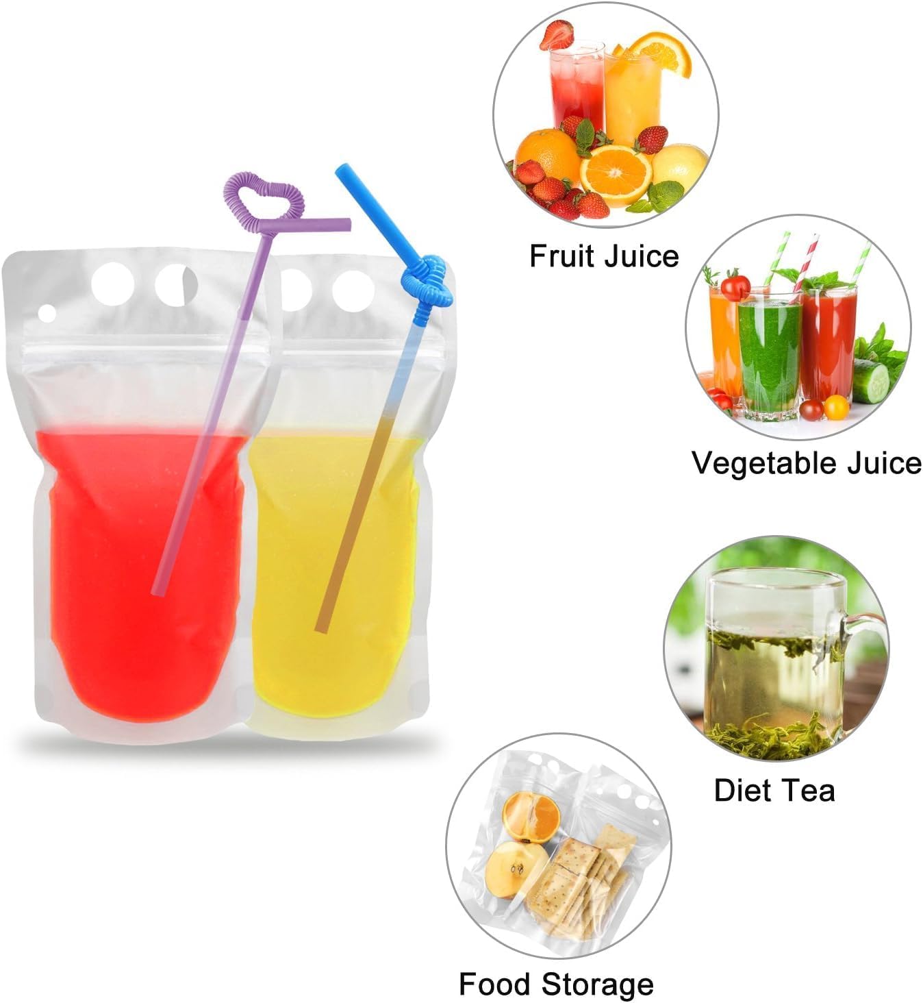 30Pcs Drink Pouches with Straws, Freezable Drink Bags Juice Pouches for Adults and Kids