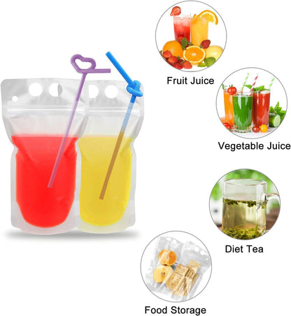 30Pcs Drink Pouches with Straws, Freezable Drink Bags Juice Pouches for Adults and Kids