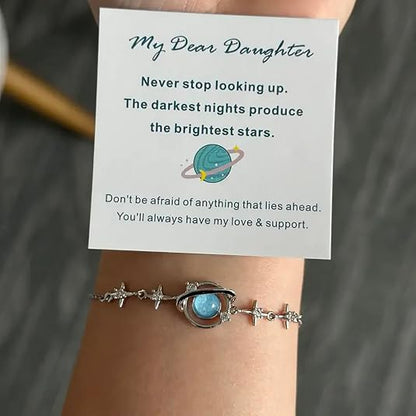 2PCS To My Daughter Gift Star Moon Bracelet for Beautiful Daughter Granddaughter