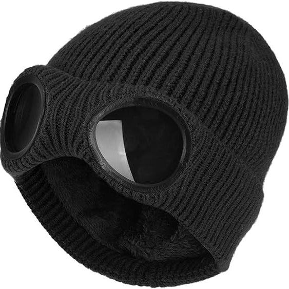 Unisex Goggle Neutral Fit Cozy Beanie Hat - Warm High-Quality Knit Fabric