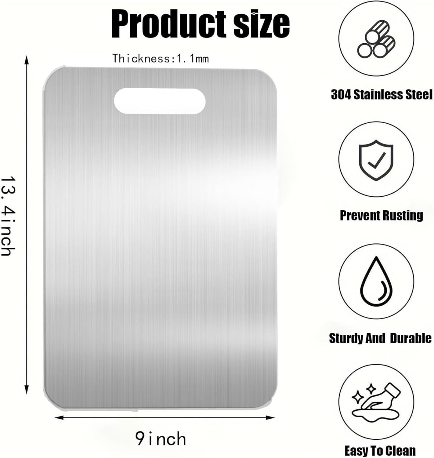 304 Stainless Steel Cutting Board for Kitchen, Non Toxic Cutting Boards 11.8x7.9inch