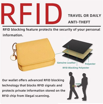 Small Wallet for Women RFID Blocking Genuine Leather Card Case Slim Tri-Fold Wallet with Zipper Pocket and Keychain