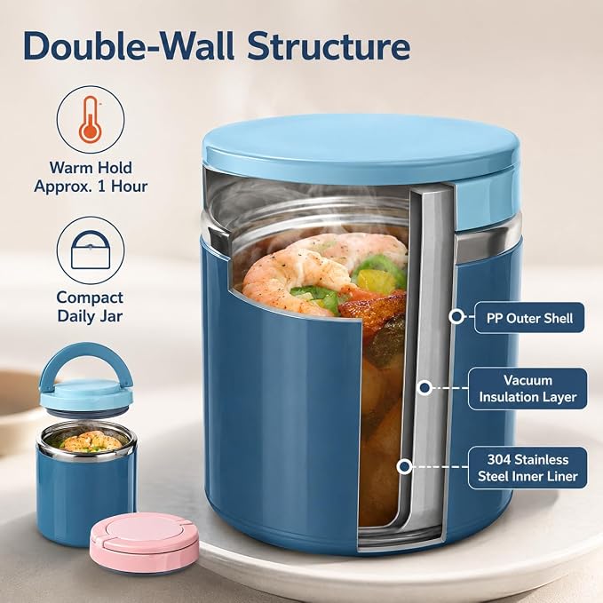 21.3oz Leakproof Stainless Steel Thermal Lunch Container for Hot and Cold Food