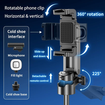 Selfie Stick Tripod , 16.5" Pocket Size 4-in-1 Phone Small Tripod Stand with Rechargeable Remote & Hook