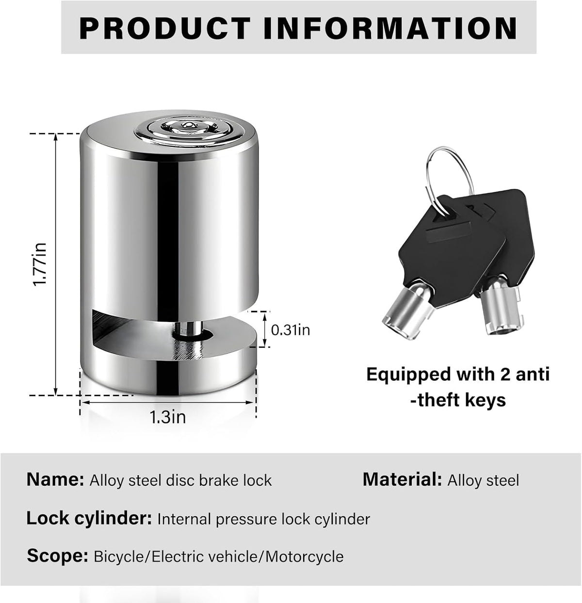 Motorcycle Disc Brake Lock, Anti Theft Motorbike Safety Brake Disk Lock with Two Keys