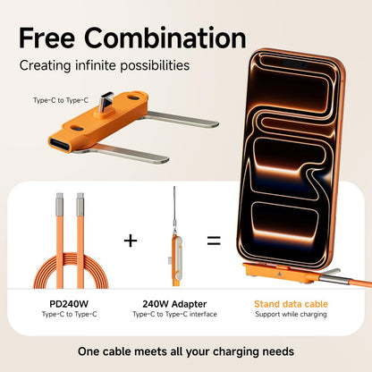240w Stand Data Cable Invisible Foldable Holder Charger Cable with Stand,5 FT USB C to USB C Fast Charging Cable
