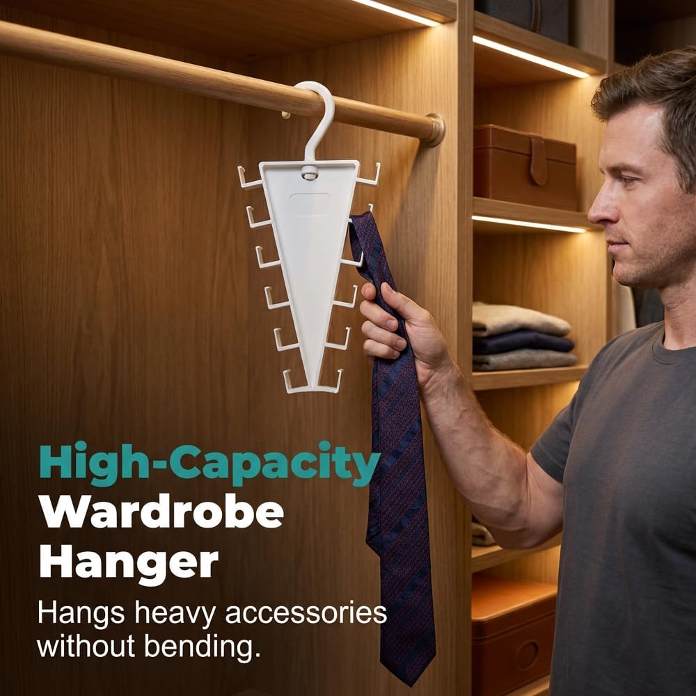  4Pcs V-Shaped Double-Sided Closet Hanger, 12 Hooks Rotating Organizer for Hats Scarves Belts