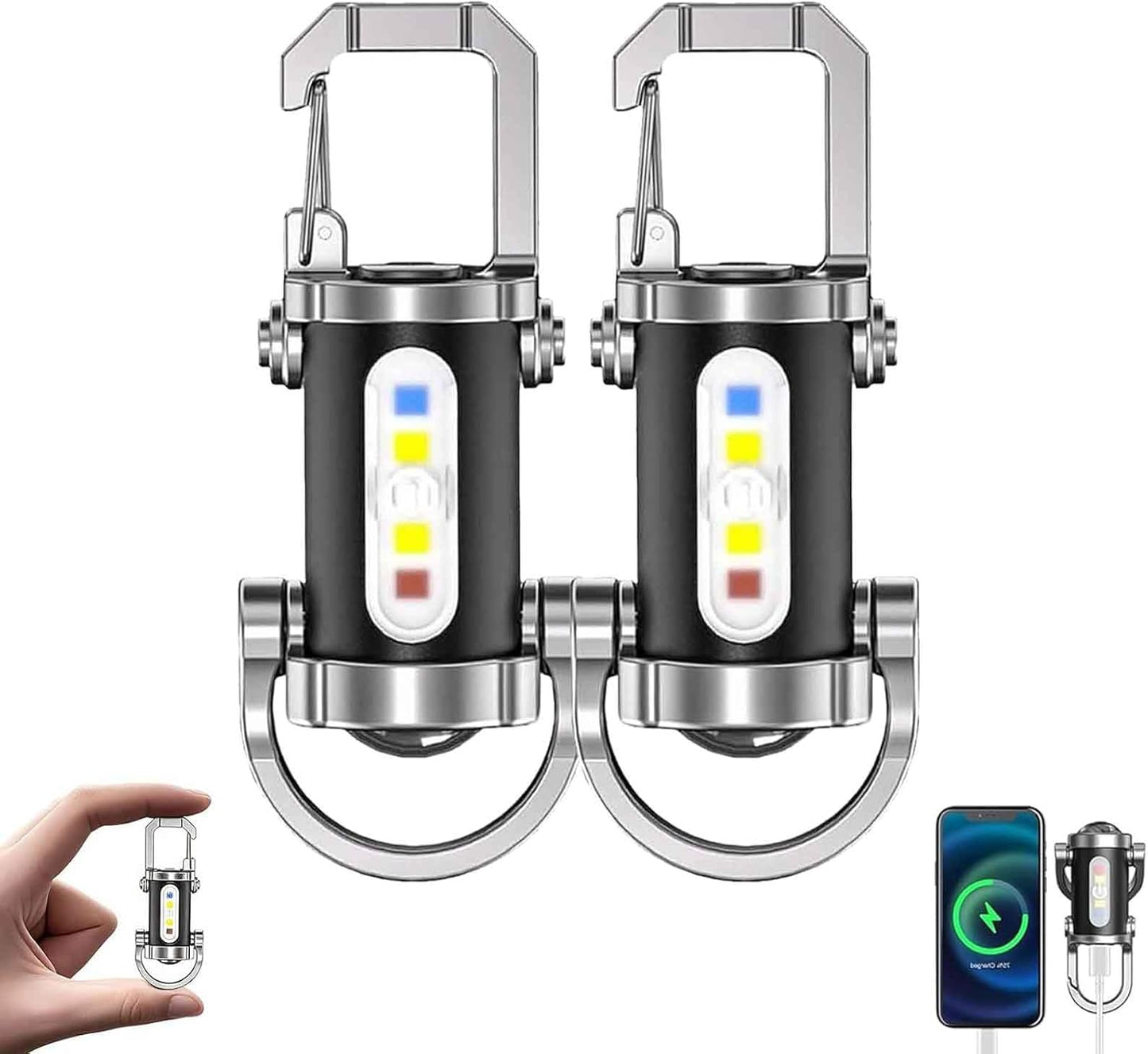 2Pcs Portable Rechargeable Bright Keychain Flashlight Phone Charger, Mini Keychain Flashlight