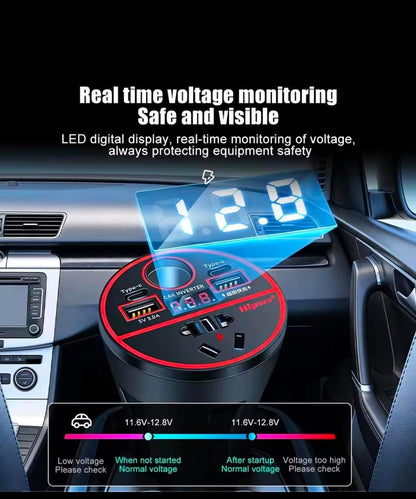 Car USB Fast Charging Power Inverter Digital Vehicle Charger USB Charger Adapter 200W