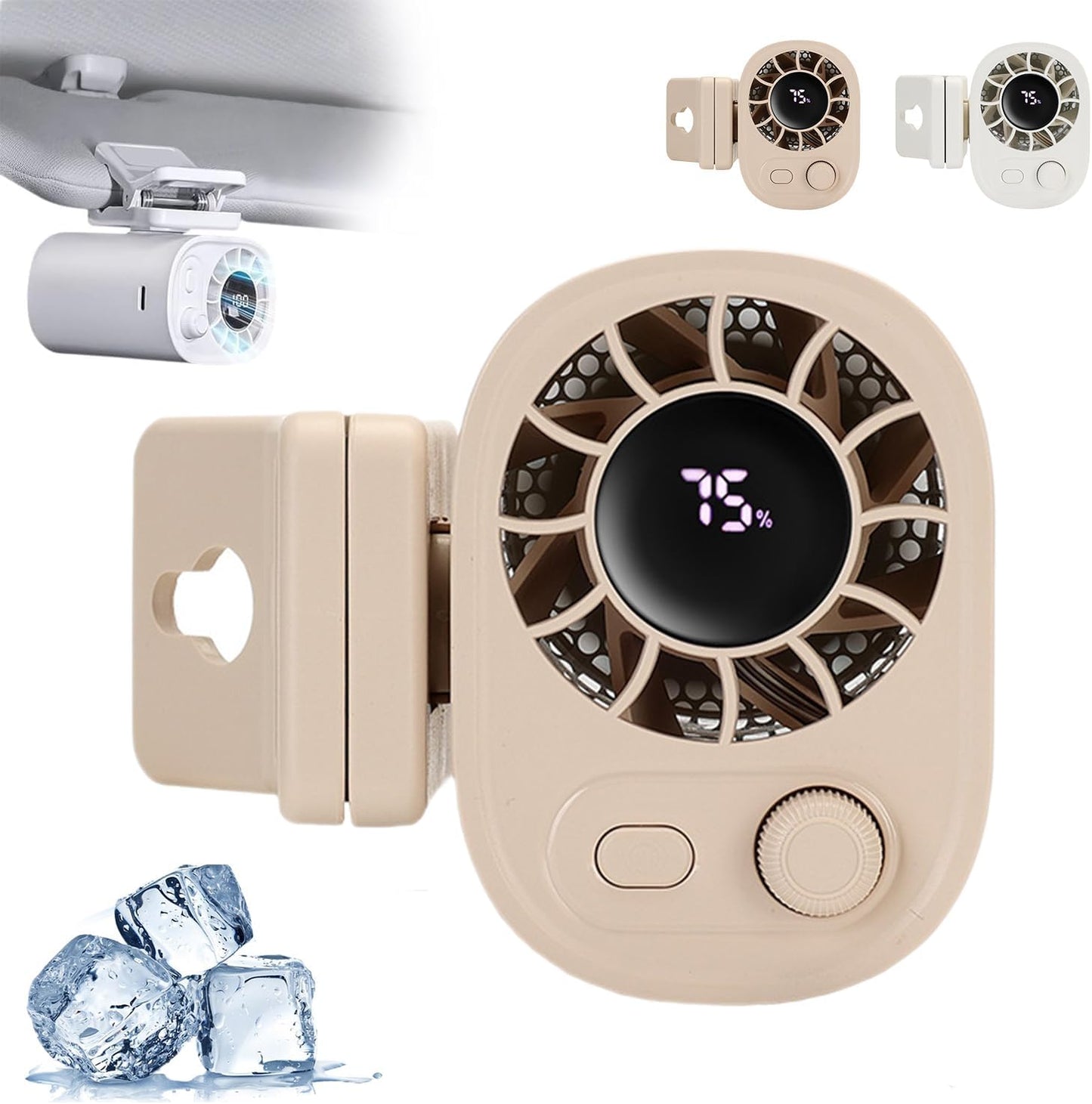 Car Clip on Fan with Led Display - 360° Rotation, 100 Speeds Adjustable