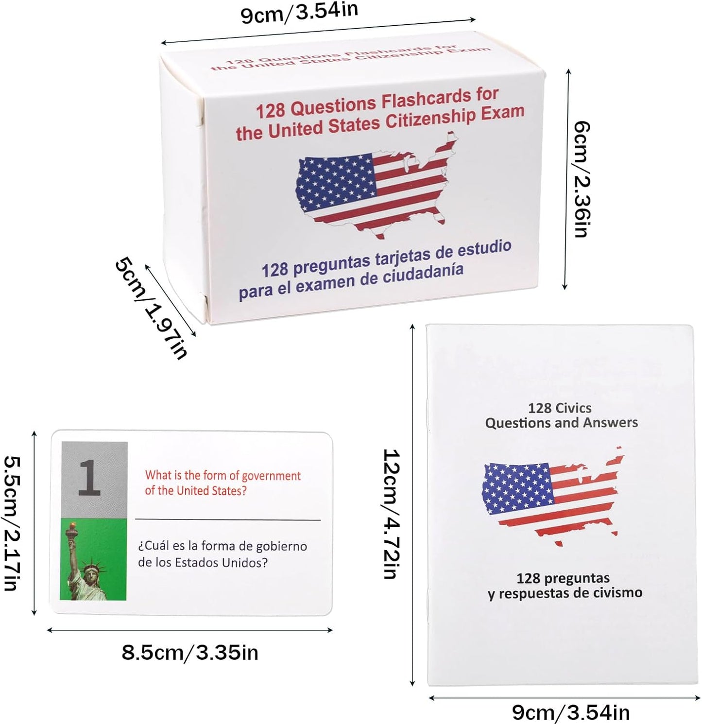 US Citizenship Flash Cards 2026, Bilingual English/Spanish 128 Civics Questions and Answers Test Flashcards
