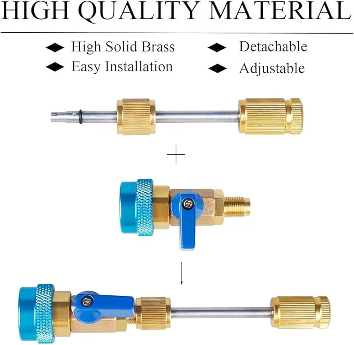 Valve Core Quick Remover Installer Kit for R134A R12, Adjustable High/Low Pressure Coupler