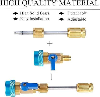 Valve Core Quick Remover Installer Kit for R134A R12, Adjustable High/Low Pressure Coupler
