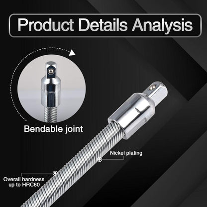 Flexible Socket Extension Ratchet, Made of Heat-Treated Chrome Vanadium Steel with Flexible Spring Steel Shaft