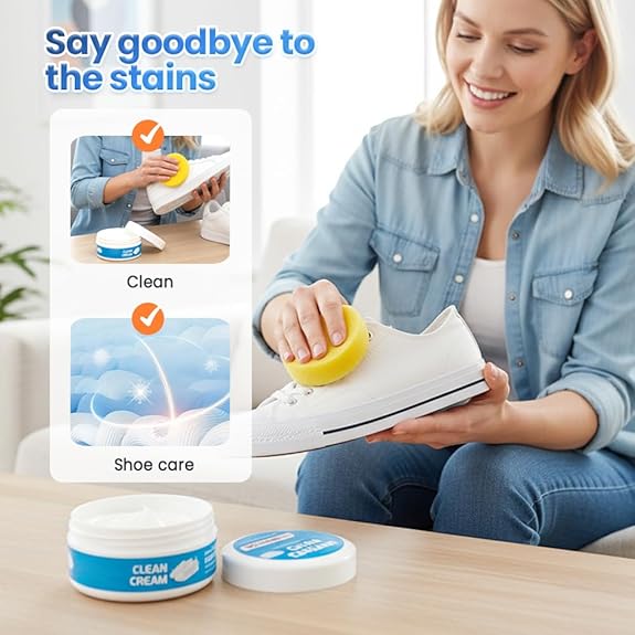 No-Wash White Footwear Cleaner Cream with Sponge for Leather Shoes and Sneakers