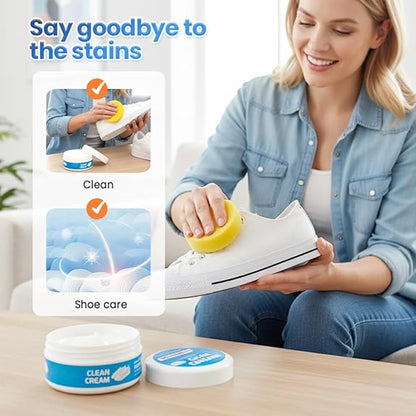 No-Wash White Footwear Cleaner Cream with Sponge for Leather Shoes and Sneakers